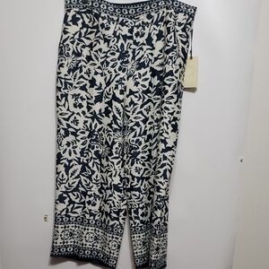ELLANE ROSE Floral Print Women's XL Pants - Blue and White